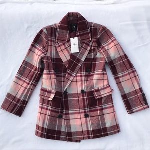 7 For All Mankind Burgundy Plaid Blazer Jacket